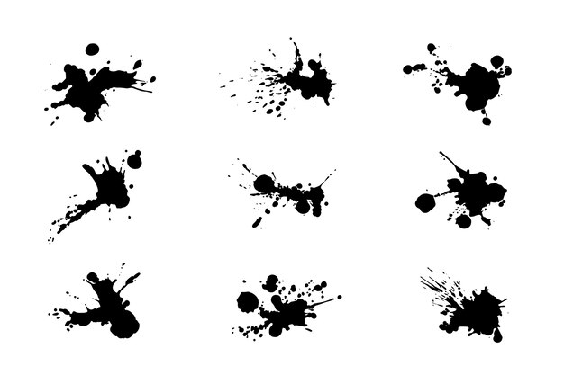 Conjunto de elementos de salpicaduras de tinta de diseño plano