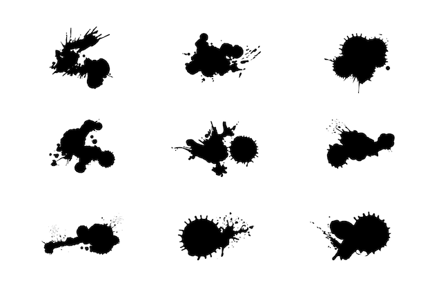 Conjunto de elementos de salpicaduras de tinta de diseño plano