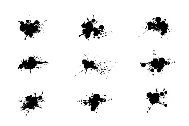 Conjunto de elementos de salpicaduras de tinta de diseño plano