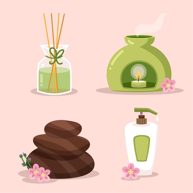 Conjunto de elementos de spa dibujados a mano