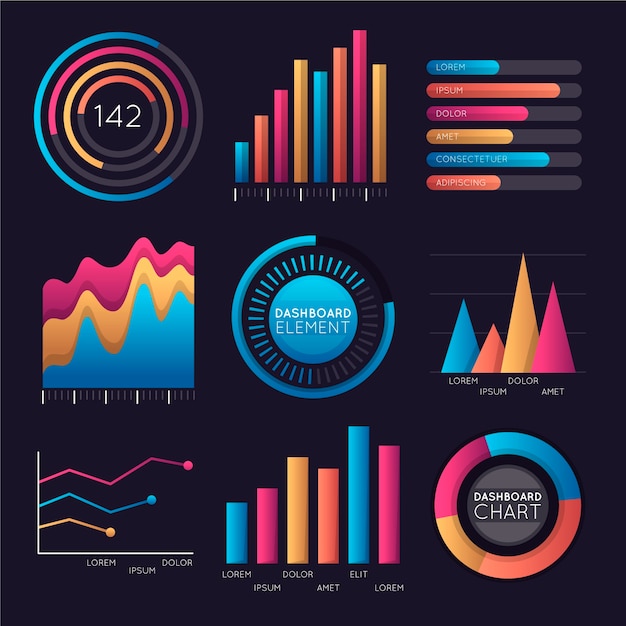 Conjunto de elementos de tablero infográfico