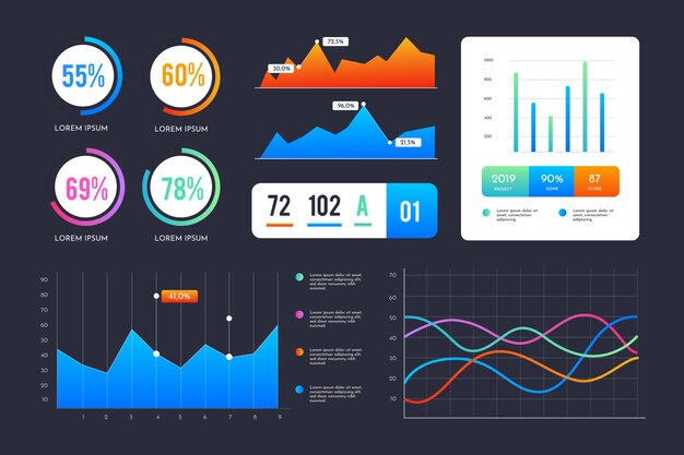 Conjunto de elementos de tablero infográfico