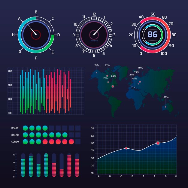 Conjunto de elementos de tablero infográfico
