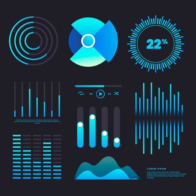 Conjunto de elementos del tablero de instrumentos de infografía