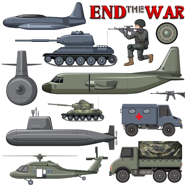 Conjunto de elementos y vehículos militares