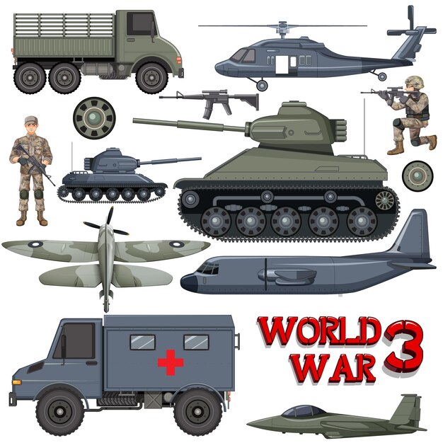 Conjunto de elementos y vehículos militares