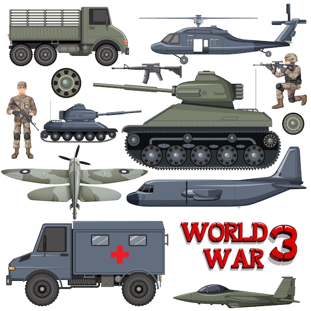 Conjunto de elementos y vehículos militares