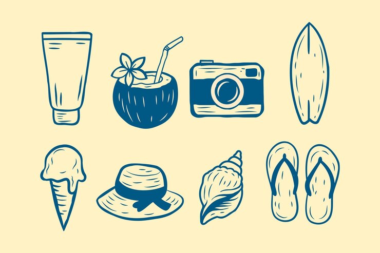Vector gratuito conjunto de elementos de verano diseño de garabateo con estilo dibujado a mano