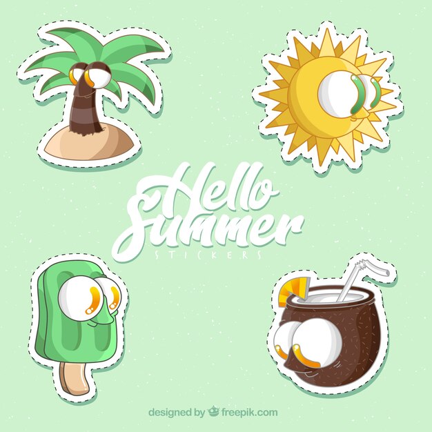 Vector gratuito conjunto de elementos de verano en estilo hecho a mano