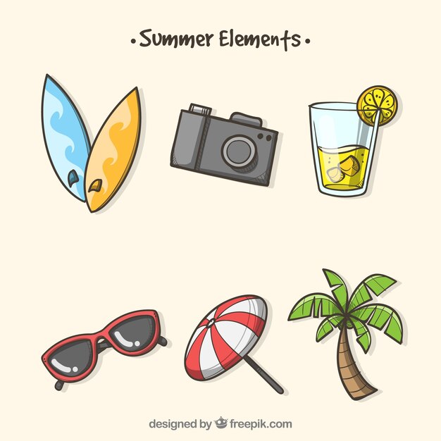 Conjunto de elementos de verano en estilo hecho a mano
