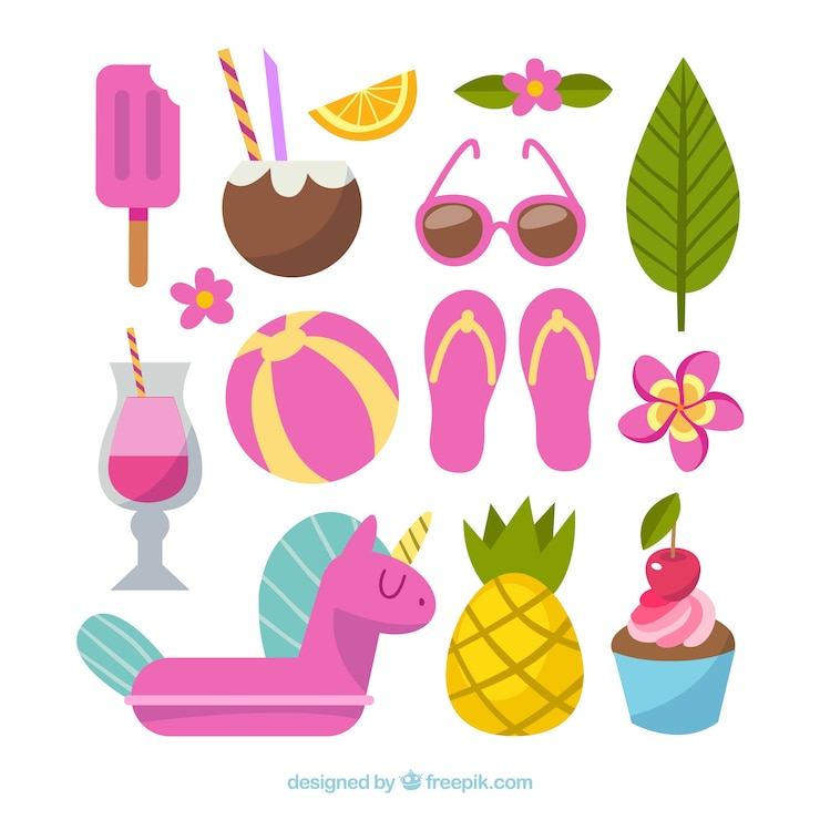 Vector gratuito conjunto de elementos de verano en estilo hecho a mano