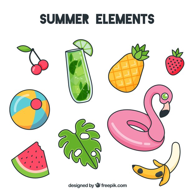 Conjunto de elementos de verano en estilo hecho a mano