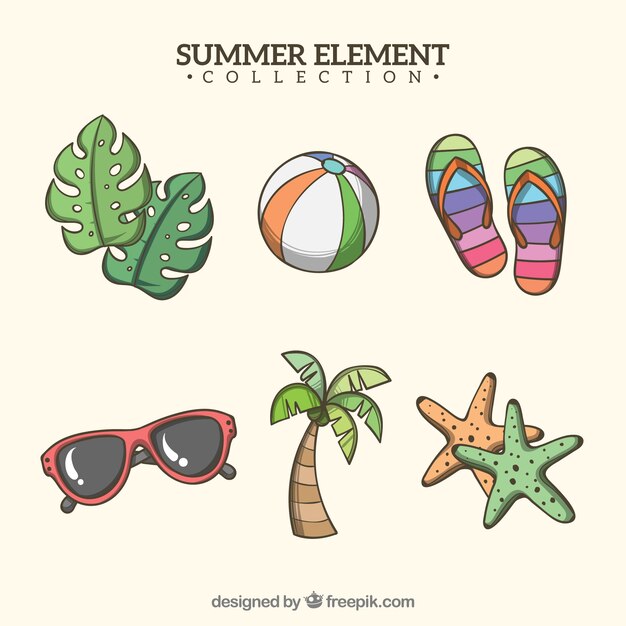 Conjunto de elementos de verano en estilo hecho a mano