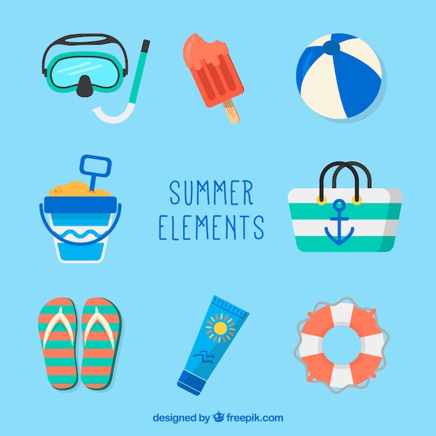 Vector gratuito conjunto de elementos de verano