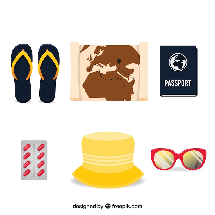 Vector gratuito conjunto de elementos de viaje en estilo plano