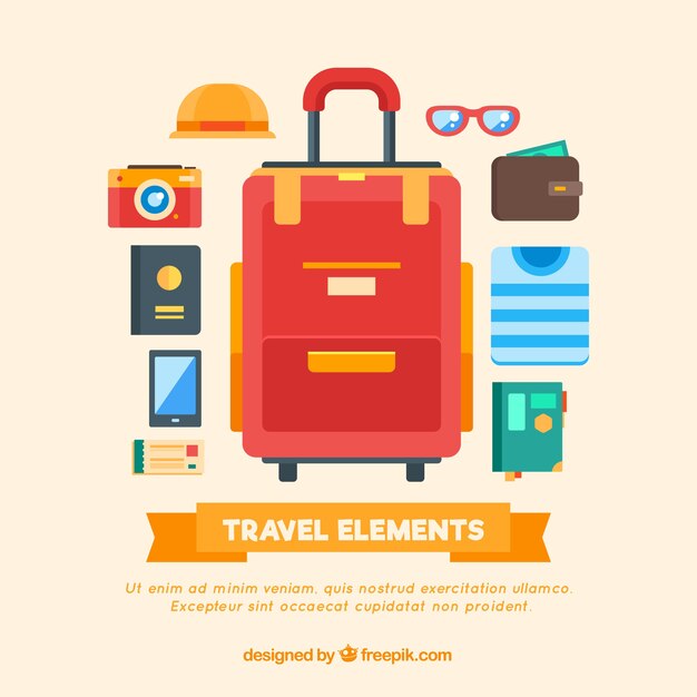 Conjunto de elementos de viaje en estilo plano