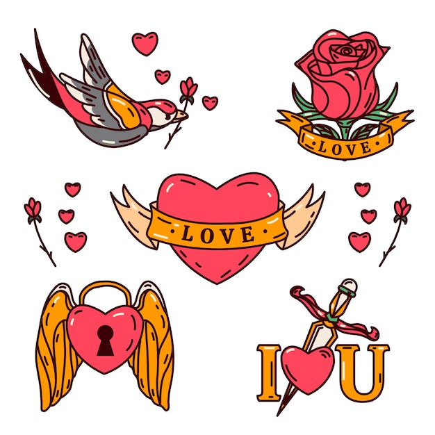 Vector gratuito conjunto de elementos vintage de san valentín