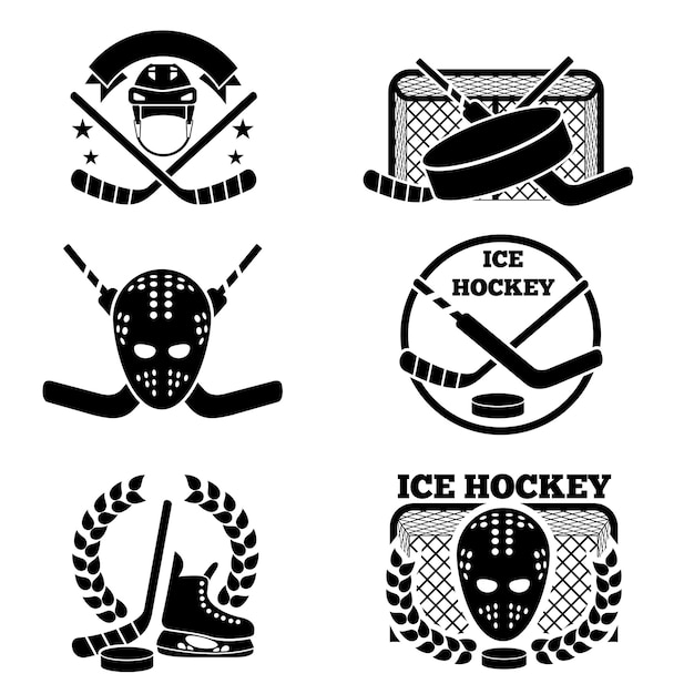 Conjunto de emblema y logotipo de hockey sobre hielo.