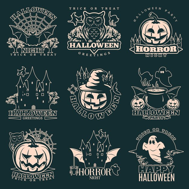 Conjunto de emblema monocromo de Halloween
