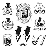 Vector gratuito conjunto de emblemas de caballeros vintage, etiquetas, insignias y elementos diseñados. estilo monocromático