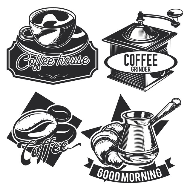 Conjunto de emblemas de café vintage