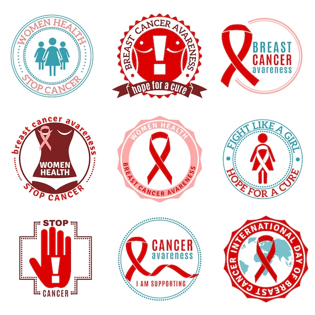 Conjunto de emblemas de cáncer de mama