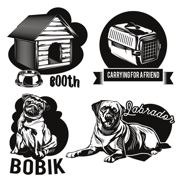 Conjunto de emblemas de casas de perros y animales.