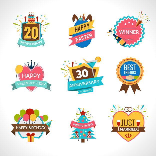 Conjunto de emblemas de celebración