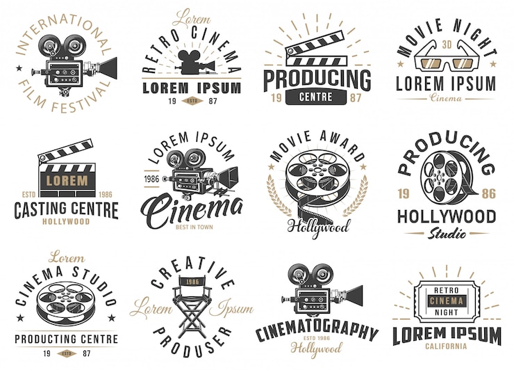 Vector gratuito conjunto de emblemas de cine.