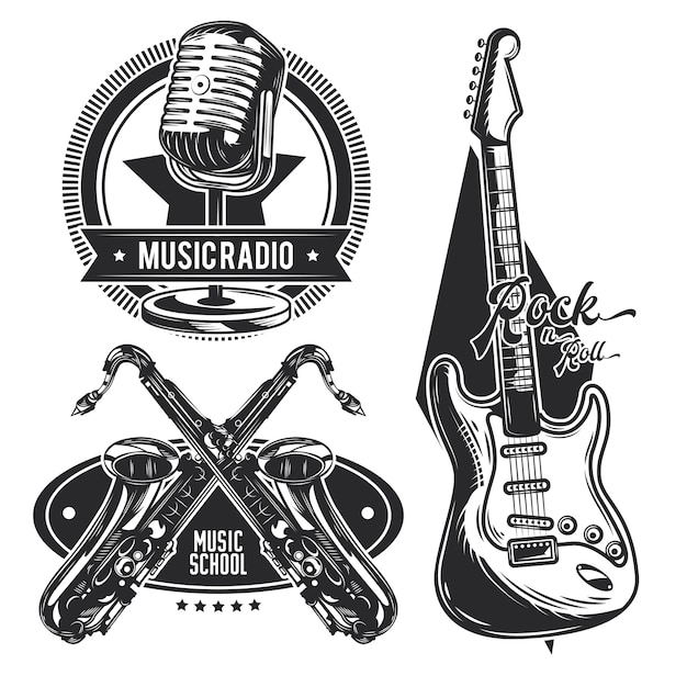 Conjunto de emblemas de diferentes instrumentos musicales.