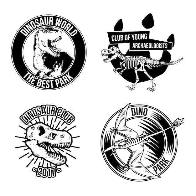 Conjunto de emblemas de dinosaurios vintage