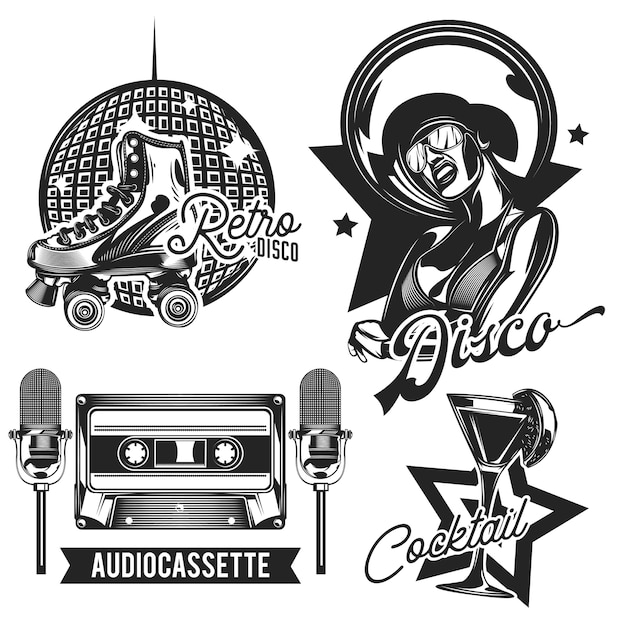 Conjunto de emblemas de discoteca
