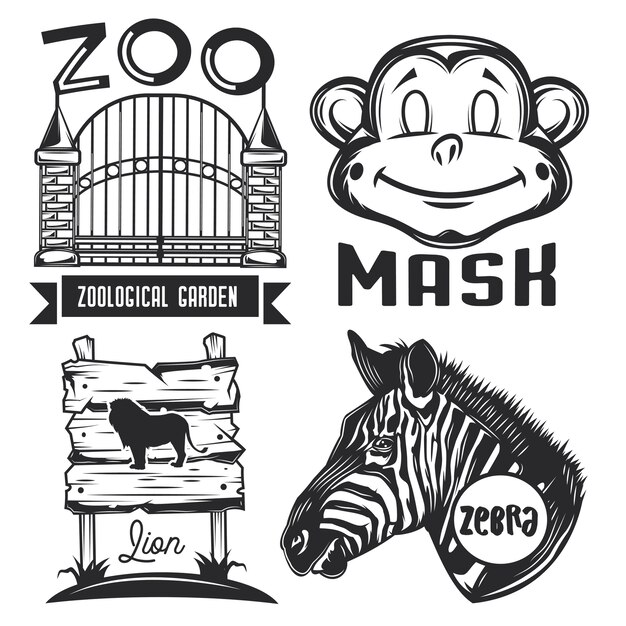 Conjunto de emblemas, etiquetas, insignias, logotipos del zoológico.