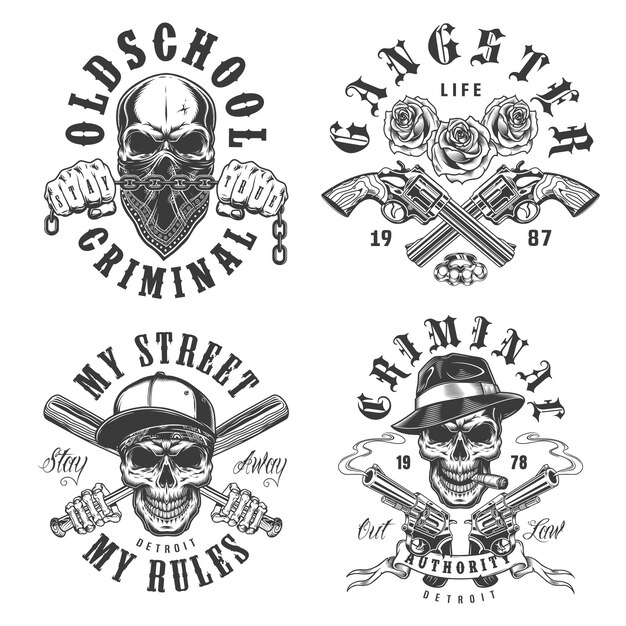 Conjunto de emblemas de gángsters
