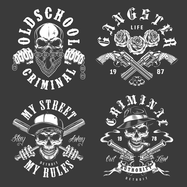 Conjunto de emblemas de gángsters