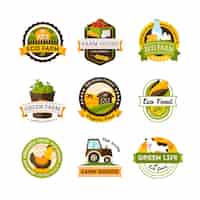 Vector gratuito conjunto de emblemas de granja de alimentos orgánicos aislados o conjunto de etiquetas