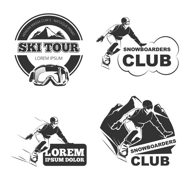 Vector gratuito conjunto de emblemas, insignias y logotipos de esquí retro.
