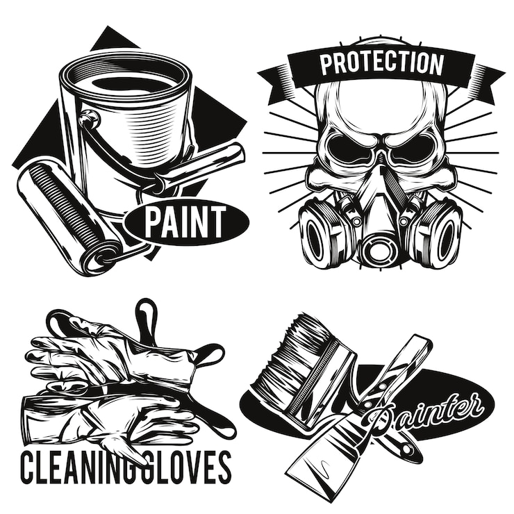Vector gratuito conjunto de emblemas de las instalaciones del pintor