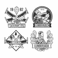 Vector gratuito conjunto de emblemas de leñador vintage, logotipos. aislado en blanco