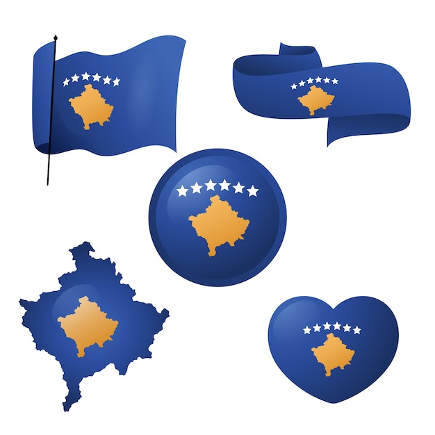 Conjunto de emblemas nacionales y bandera de kosovo degradado