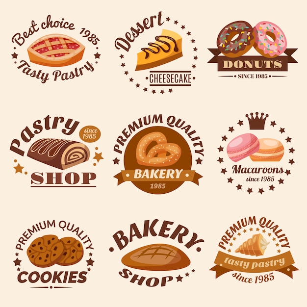 Conjunto de emblemas de pastelería