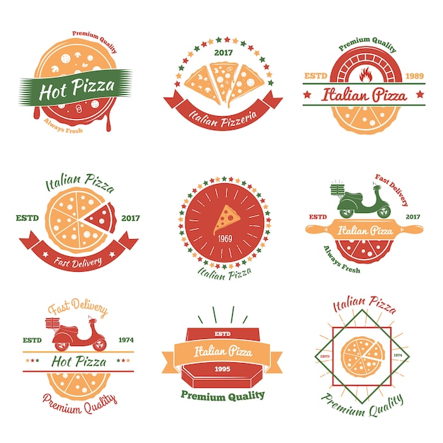 Vector gratuito conjunto de emblemas de pizza italiana