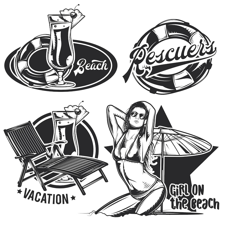Vector gratuito conjunto de emblemas de playa vintage
