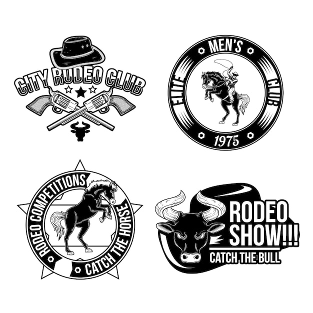 Vector gratuito conjunto de emblemas de rodeo.