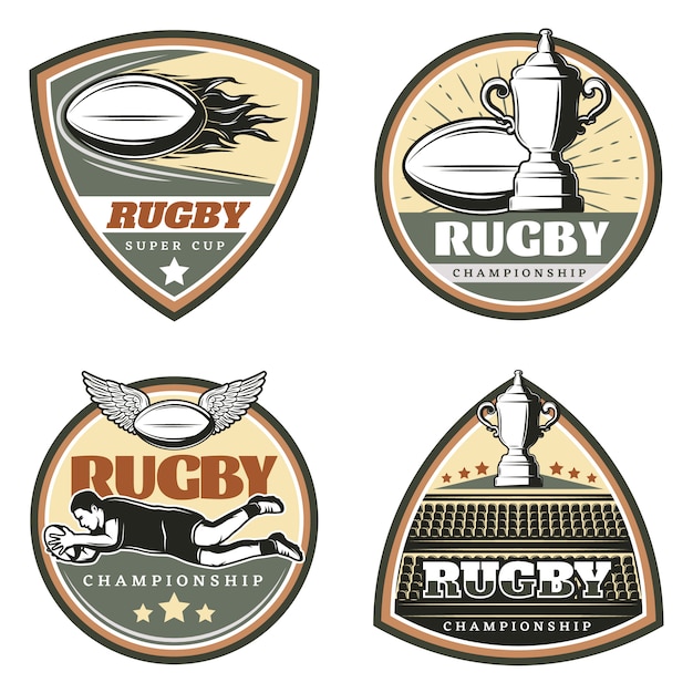 Vector gratuito conjunto de emblemas de rugby de colores vintage