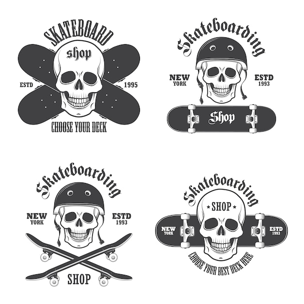 Conjunto de emblemas de skate, etiquetas y elementos diseñados. Conjunto 2