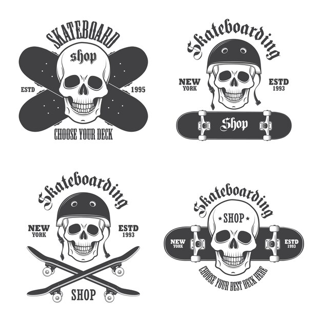 Conjunto de emblemas de skate, etiquetas y elementos diseñados. Conjunto 2