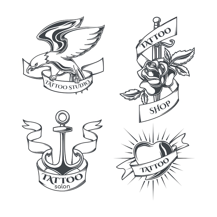 Vector gratuito conjunto de emblemas de tatuaje