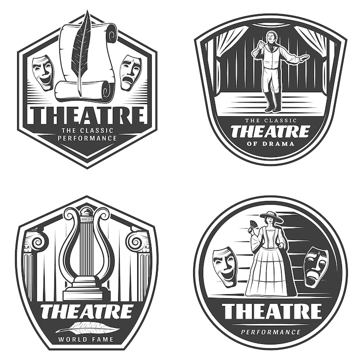 Vector gratuito conjunto de emblemas de teatro clásico vintage