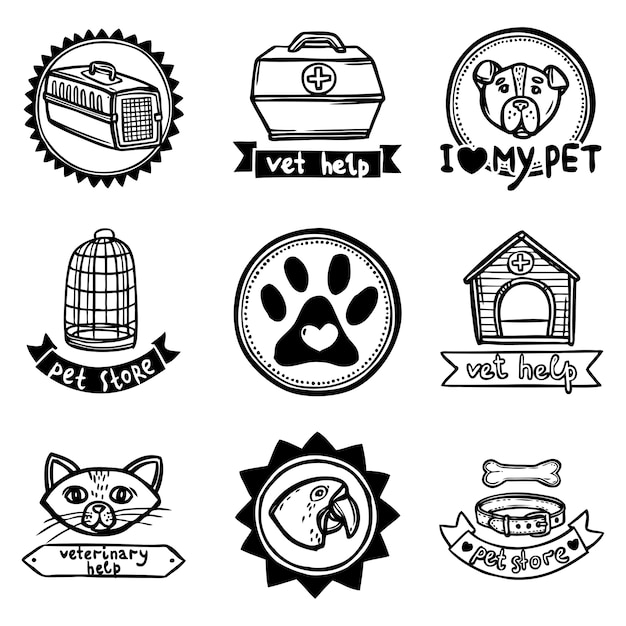 Conjunto de emblemas veterinarios